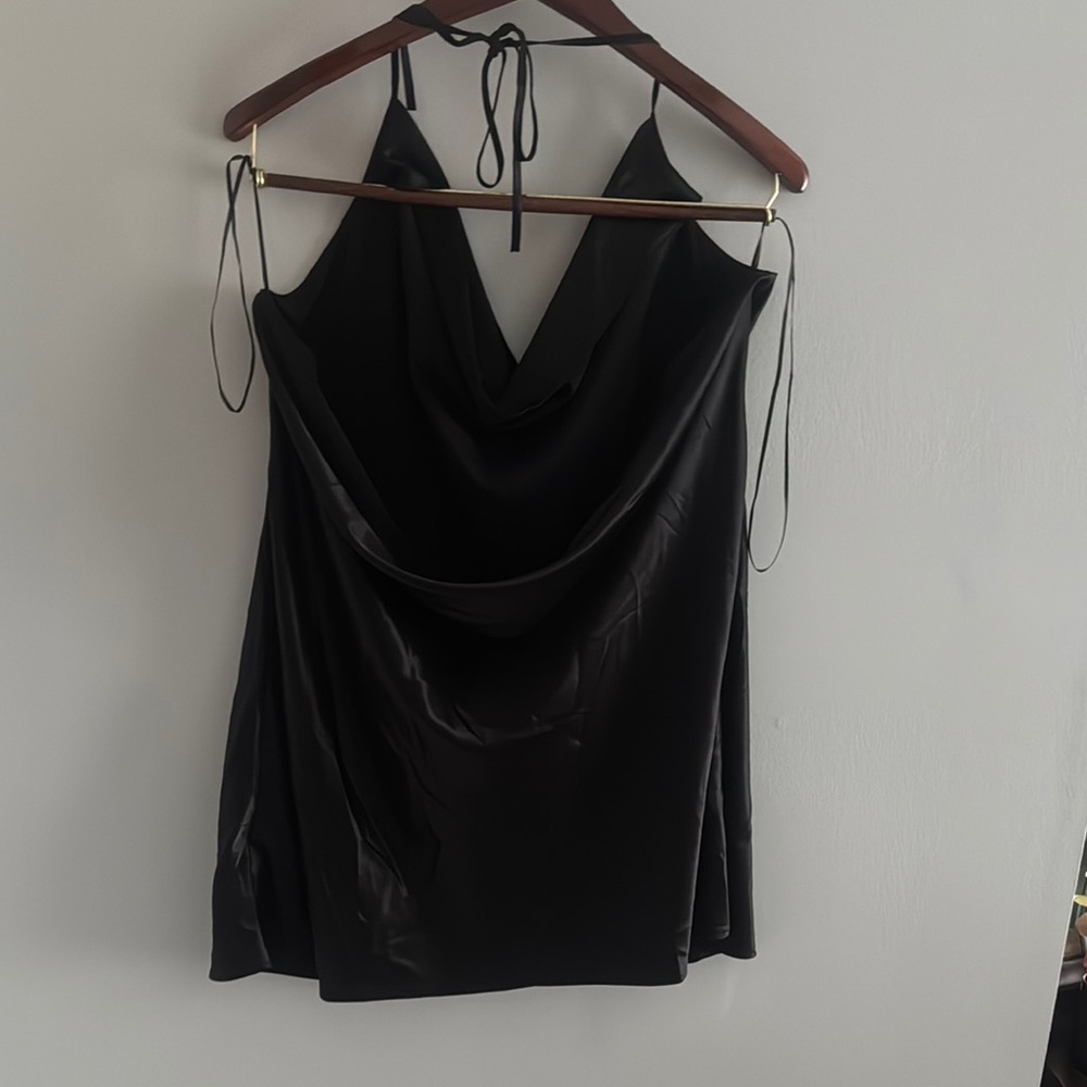 H&M DIVIDED Black Satin Halter Neck Low Back Slip Dress - Picture 3 of 3